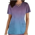 thumbnail image 1 of Stamzod Scrub for Women Novelty Gradient Tees Short Sleeve Womens Tops with Pocket Cross V Neck Slim Fit Work Shirts, 1 of 5