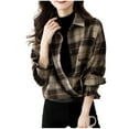 thumbnail image 1 of Stamzod Shackets for Women 2025 Turndown Long Sleeve Plaid Shirt Jacket with Pocket Trendy Fall Fashion Women Casual Shacket Brown B S, 1 of 9