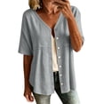 thumbnail image 1 of Stamzod Shackets for Women Casual V Neck Button Down Shirt Tops Summer Beach Short Sleeve Shacket Gray B M, 1 of 7