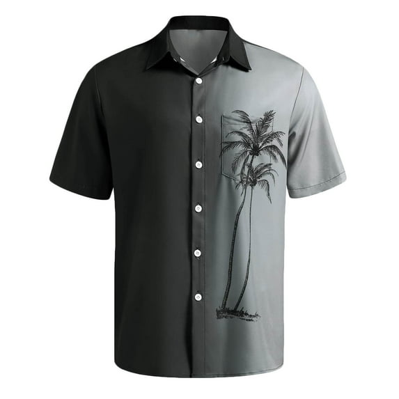 Stamzod Shirt for Men Retro Short Sleeve Button up Lapel Neck Shirts Casual Printed Beach Shirt Plus Size Mens Clothes