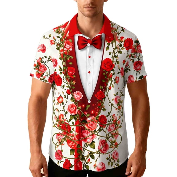 Stamzod Short Sleeve Mens Tops Summer Oversized Vacation Beach Shirts Casual Funny Hawaiian Shirt for Men 2026 White B L