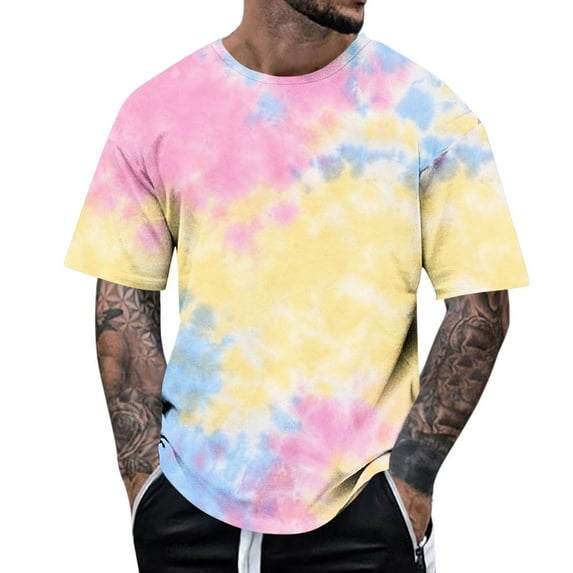 Stamzod Short Sleeve Shirts for Men Summer Tie-Dye Graphic Tees Streetwear Loose Casual Oversized Shirt Men Clothing Pink-1 L