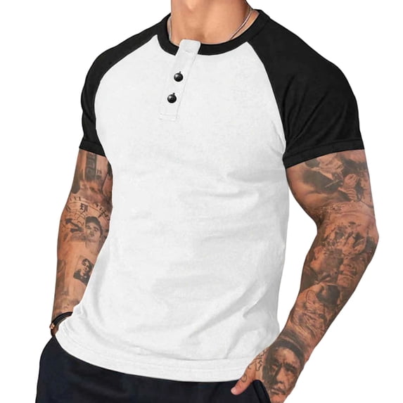 Stamzod Short Sleeve Tshirt for Men Summer Crewneck Button Pullover Basic Tee Tops Casual Workout Shirts for Men White L