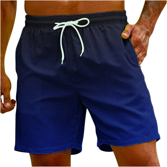 Stamzod Shorts for Men Swim Trunks Quick Dry Plus Size Swim Shorts with Drawstring Pocket Gradient Print Mens Beach Shorts Swimwear