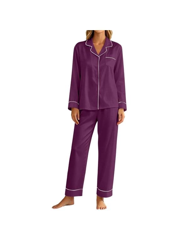 Silk Pajama for Women Two Piece Long Sleeve Satin Button Down Pajamas Women Fall Lounge Sets Soft Sleepwear