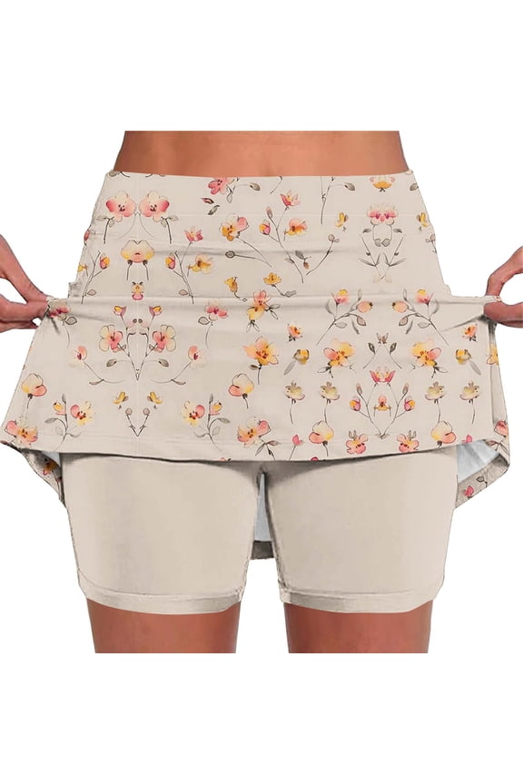 Skorts for Woman High Waisted Pickleball Athletic Skirts Casual Tennis Golf Skirt with Shorts Underneath Khaki L