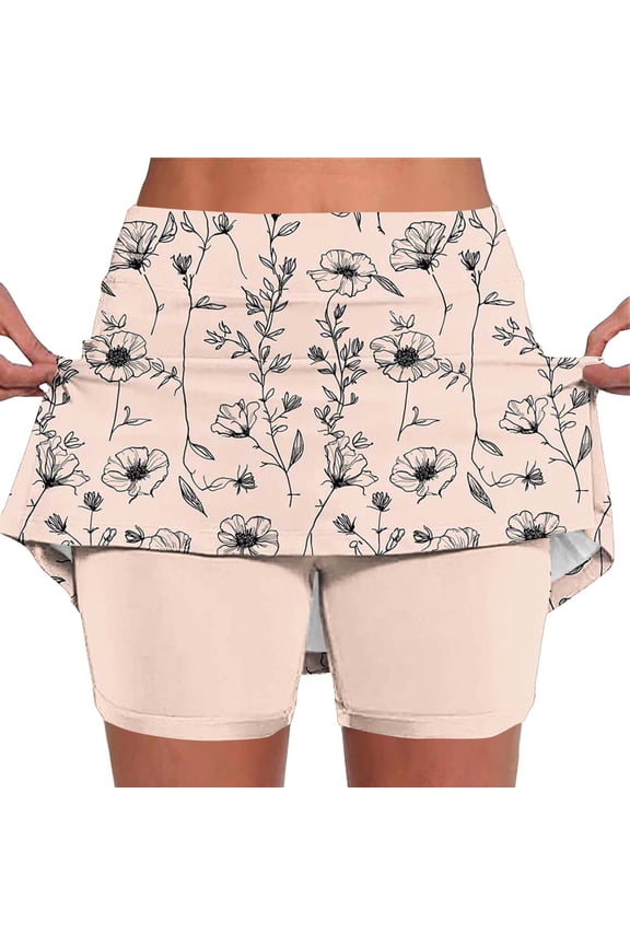 Skorts for Women with 2 Pockets High Waisted A Line Casual Golf Skort Athletic Pickleball Tennis Skirt Khaki B XL