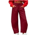 thumbnail image 1 of Stamzod Solid Color Barrel Sweatpants Women Plus Size Drawstring Baggy Pants with Pockets Workout Casual Pants for Women Wine C S, 1 of 9
