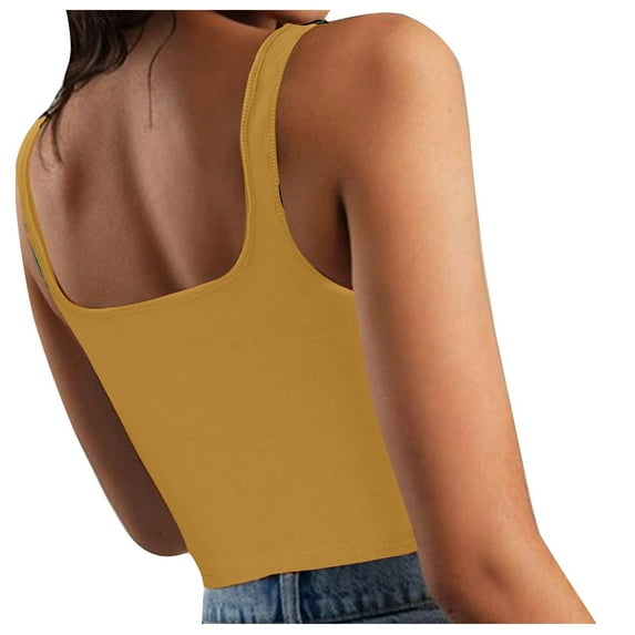 Stamzod Solid Color Tank Tops for Women Summer Sleeveless U Neck Fitted Top Slim Racerback Basic Shirt Tanks