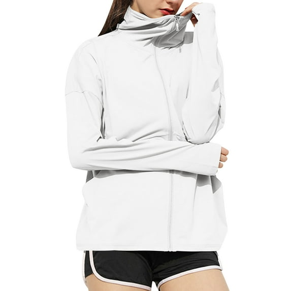Stamzod Spf Shirts for Women Long Sleeve Plus Size Sun Shirt Summer Solid Color Athletic Jacket Women Casual Loose Sweatshirts for Hiking Fishing Running White M