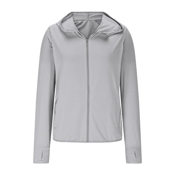Stamzod Spf Shirts for Women Long Sleeve Plus Size Sun Shirt Summer Solid Color Outdoor Athletic Casual Sun Protection Shirts for Women with Pocket Gray XXXXL