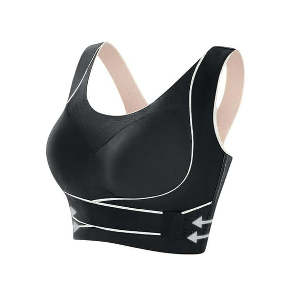 Stamzod Sports Bra for Women Side Closure Push Up Bra No Underwire Athletic Running Seamless Bra Gym Yoga Bras for Women Black XL