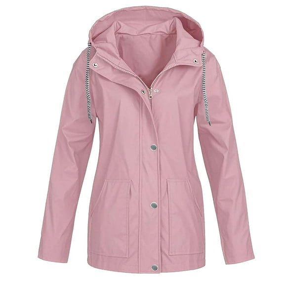 Stamzod Spring Jackets for Women 2025 Windproof Zip Up Rain Jacket Women Outerwear with Hood Outdoor Hiking Plus Size Rain Jackets for Women Pink XXL