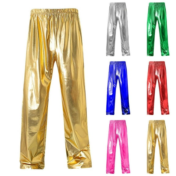 Stamzod Stage Performance Pants for Men Fashion Solid Color Elastic Waist Baggy Sweatpants Men Casual Straight Pants Gold C XL