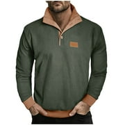STAMZOD Stand Collar Sweatshirts for Men Fashion Patchwork Casual Sweatshirt with Button Corduroy Long Sleeve Pullover Tops Army Green-2 M