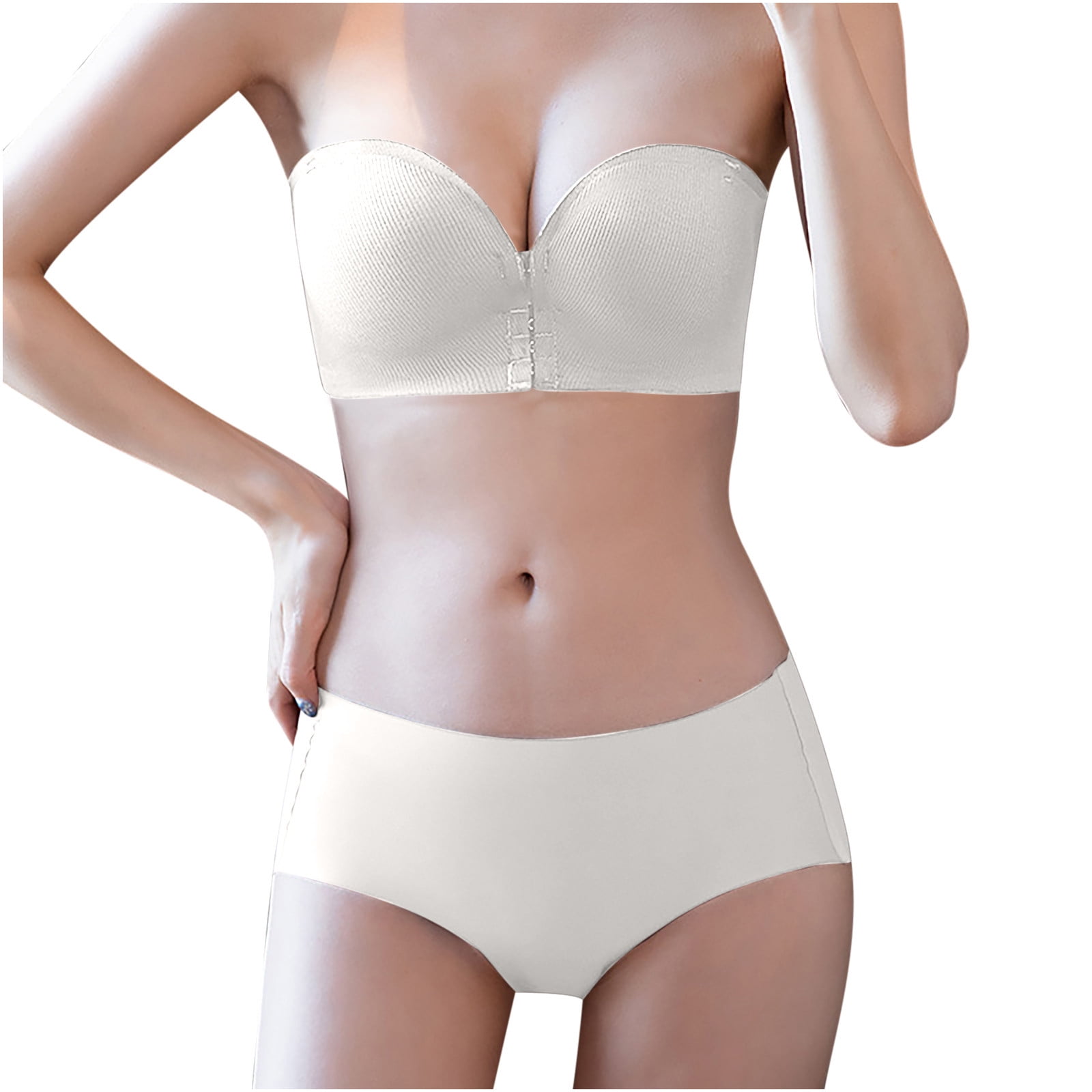 Stamzod Strapless Bras For Women Non-slip Gathering Summer Collection Pair  Breast Anti-sagging Small Chest Traceless No Underwire Front Buckle Bra Set  