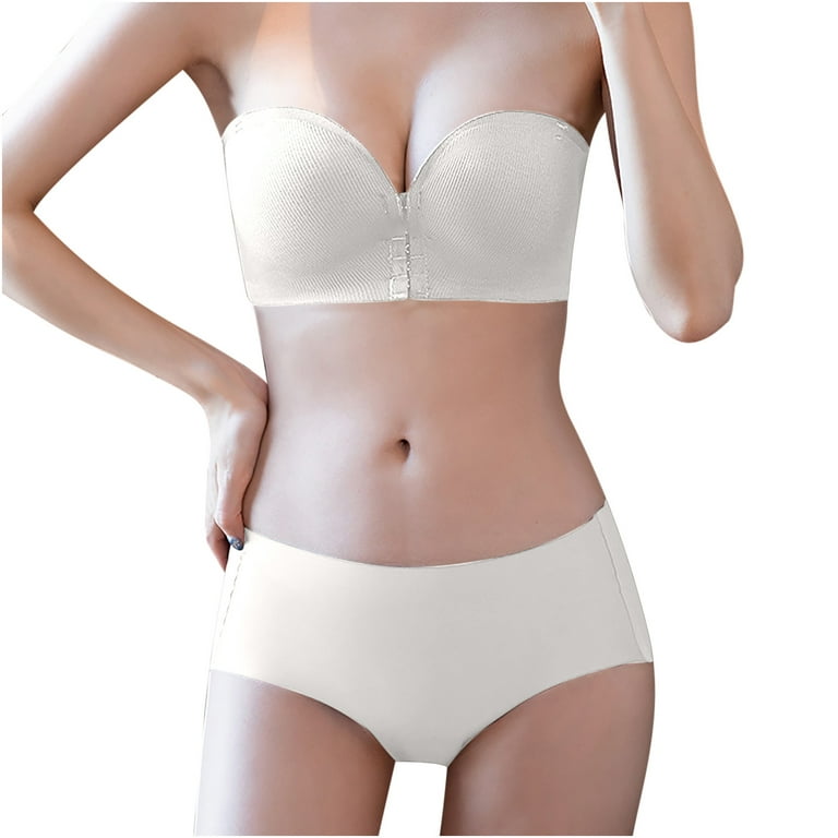 Stamzod Strapless Bras For Women Non-slip Gathering Summer Collection Pair  Breast Anti-sagging Small Chest Traceless No Underwire Front Buckle Bra Set