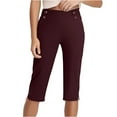 thumbnail image 1 of Stamzod Stretch Cropped Pants for Women Summer Solid Color Elastic Waist Yoga Capri Pants Casual Slim Fit Straight Capris for Women with Pocket Wine B L, 1 of 6