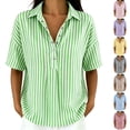thumbnail image 1 of Stamzod Striped Tops for Women Trendy Fashion V-Neck Short Sleeve T-Shirts Plus Size Dressy Casual Blouses Green C M, 1 of 7