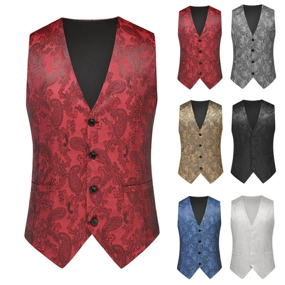 Stamzod Suit Vest for Men Solid Color Sleeveless Button Up Work Waistcoat Mens Vests Dress Outerwear Black XL