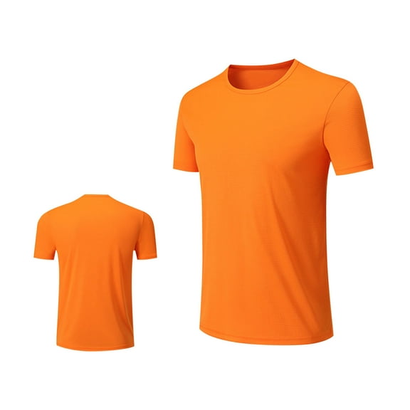 Stamzod Summer Active Crew Neck T Shirt Fashion Solid Color Stretch Running Shirts Casual Fitness Workout Shirts for Men Orange-2 XL