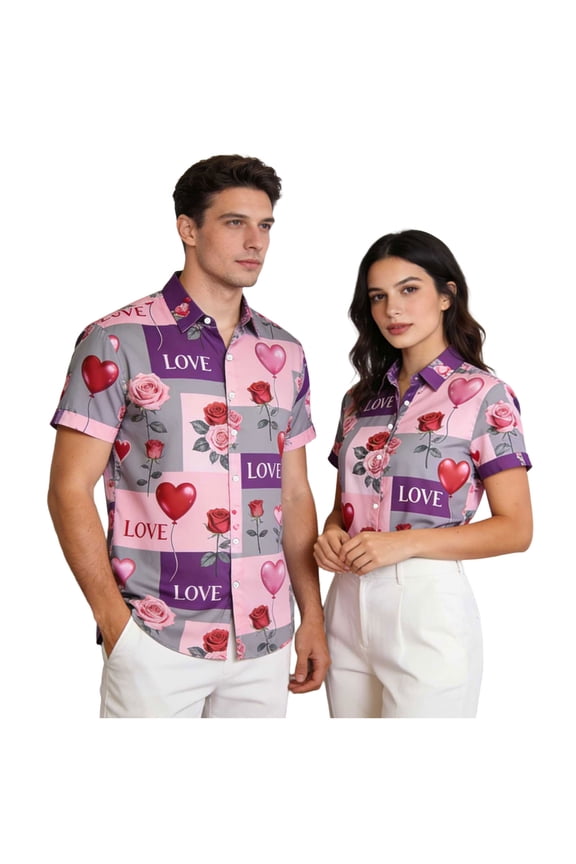 Summer Couples Valentines Beach Shirts Lover Heart Short Sleeve Funny Hawaiian Shirt Vacation Husband And Wife Matching Outfits 2026 White U XL