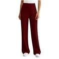 thumbnail image 1 of Stamzod Summer Dress Pants Women Solid Color Elastic Waist Business Casual Trousers Stretch Straight Leg Yoga Pants for Women Wine XL, 1 of 1