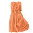 thumbnail image 1 of Stamzod Summer Dresses Fashion Solid Color Turndown 3/4 Sleeve Midi Dress Casual Loose Cotton and Linen Beach Dress with Drawstring on Clearance Orange AA XXXL, 1 of 6