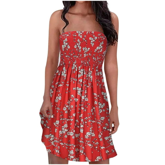 Stamzod Summer Dresses for Women 2025 Vintage Ditsy Floral Print High Waisted Mini Dress Off Shoulder Breast Wrap Sundresses for Beach Vacation