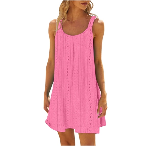 Stamzod Summer Dresses For Women Fashion Hollow Out Solid Color Halter Dresses For Women Sleeveless Ruffle Flowy Women Mini Sundresses On Clearance