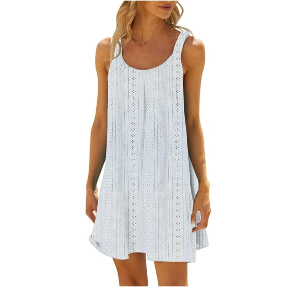 Stamzod Summer Dresses for Women Fashion Hollow Out Solid Color Halter Dresses for Women Sleeveless Ruffle Flowy Women Mini Sundresses