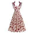 thumbnail image 1 of Stamzod Summer Dresses for Women Floral Tea Party Midi Evening Dress Elegant Wedding Guest Red C M, 1 of 2