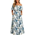 thumbnail image 1 of Stamzod Summer Maxi Dresses for Women Casual Short Sleeve Off-Shoulder Floral Boho Dress with Pockets Blue-2 XXL, 1 of 6