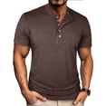 thumbnail image 1 of Stamzod Summer Men's Tops Plus Size Fashion Vintage Crewneck Button Tshirt Short Sleeve Casual Shirts for Men Brown XXL, 1 of 7