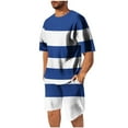 thumbnail image 1 of Stamzod Summer Outfits for Men Fashion Strip Printed Short Sleeve Shirts and Workout Shorts Set Plus Size Mens Track Suits 2 Piece Set Blue B XXXL, 1 of 7