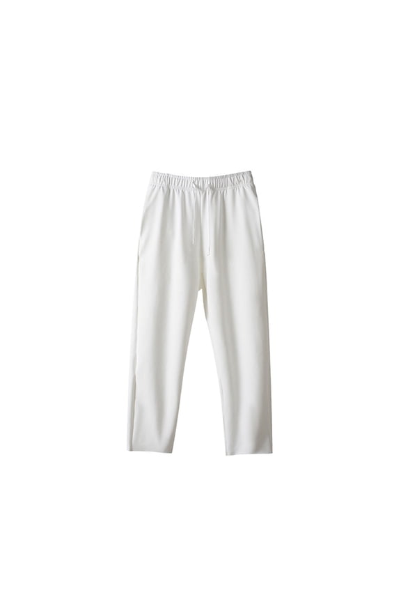 Summer Pants for Men Solid Color Straight Leg Drawstring Capri Pants with Pocket Workout Casual Cropped Sweatpants for Men Beige L