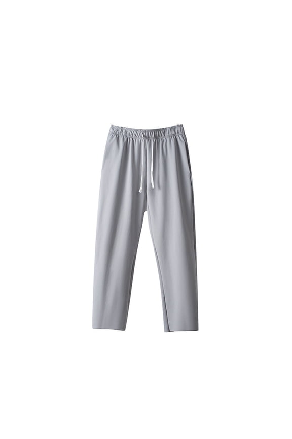 Summer Pants for Men Solid Color Straight Leg Drawstring Capri Pants with Pocket Workout Casual Cropped Sweatpants for Men Gray B XL