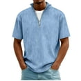 thumbnail image 1 of Stamzod Summer Quarter Zip Men Shirt Short Sleeve Stand Collar Corduroy Tops Casual Loose Oversized Shirts for Men Sky Blue B XXXXXL, 1 of 7