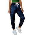 thumbnail image 1 of Stamzod Summer Satin Cargo Pants Women Solid Color Casual Lightweight Joggers with Pocket Workout Jogging Pants for Women Navy XL, 1 of 5