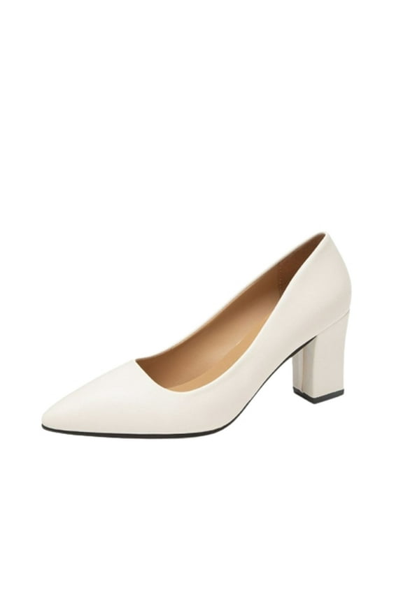 Korean Style Fashion High Heel Shoes Pointed Toe Thick Heel Shallow Mouth Single Shoes Women White 38