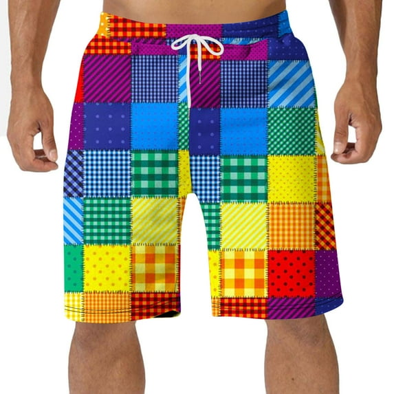 Stamzod Pajama Shorts for Men Oversize Sleep Shorts Soft Elastic Waist Pajama Bottoms Multicolor Plaid Lounge Boardshorts