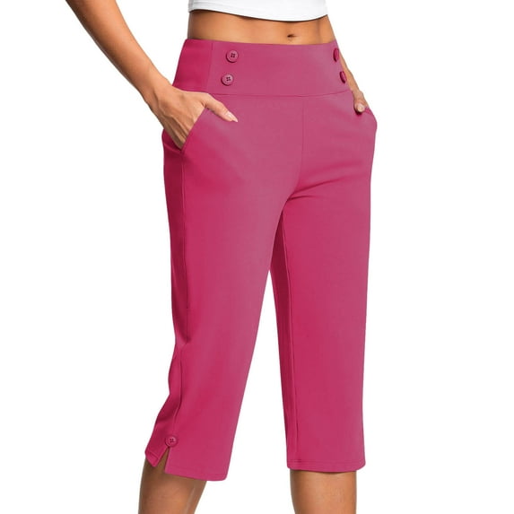 Stamzod Summer Savings Clearance! Summer Cropped Pants for Women Fashion Solid Color Stretch Waist Yoga Capris with Pockets Casual Loose Fit Gym Athletic Capri Pants for Women Hot Pink XXXXXL