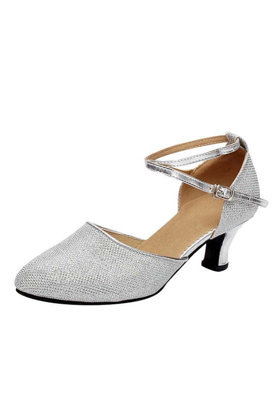 Women's Ballroom Tango Latin Dancing Shoes Sequins Shoes Social Dance Shoe Silver 38