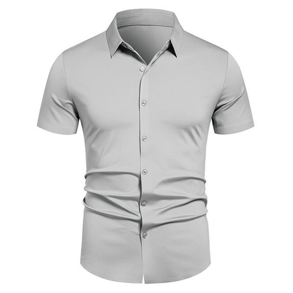 Stamzod Summer Slim Fit Men's Short Sleeve Button Down Shirt Casual Lightweight Soloid Color Business Shirts on Clearance Gray A XXL