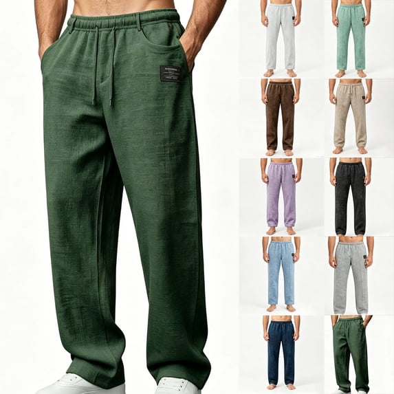 Stamzod Summer Sweat Pants for Mens Casual Vacation Beach Pants with Pocket Lightweight Loose Straight Trousers Mint Green-1 L