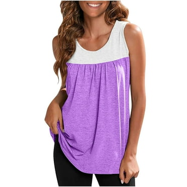 Stamzod Summer Tops For Women Rund Neck Blouses Summer Causal Color Matching Print Sleeveless Tops Shirts