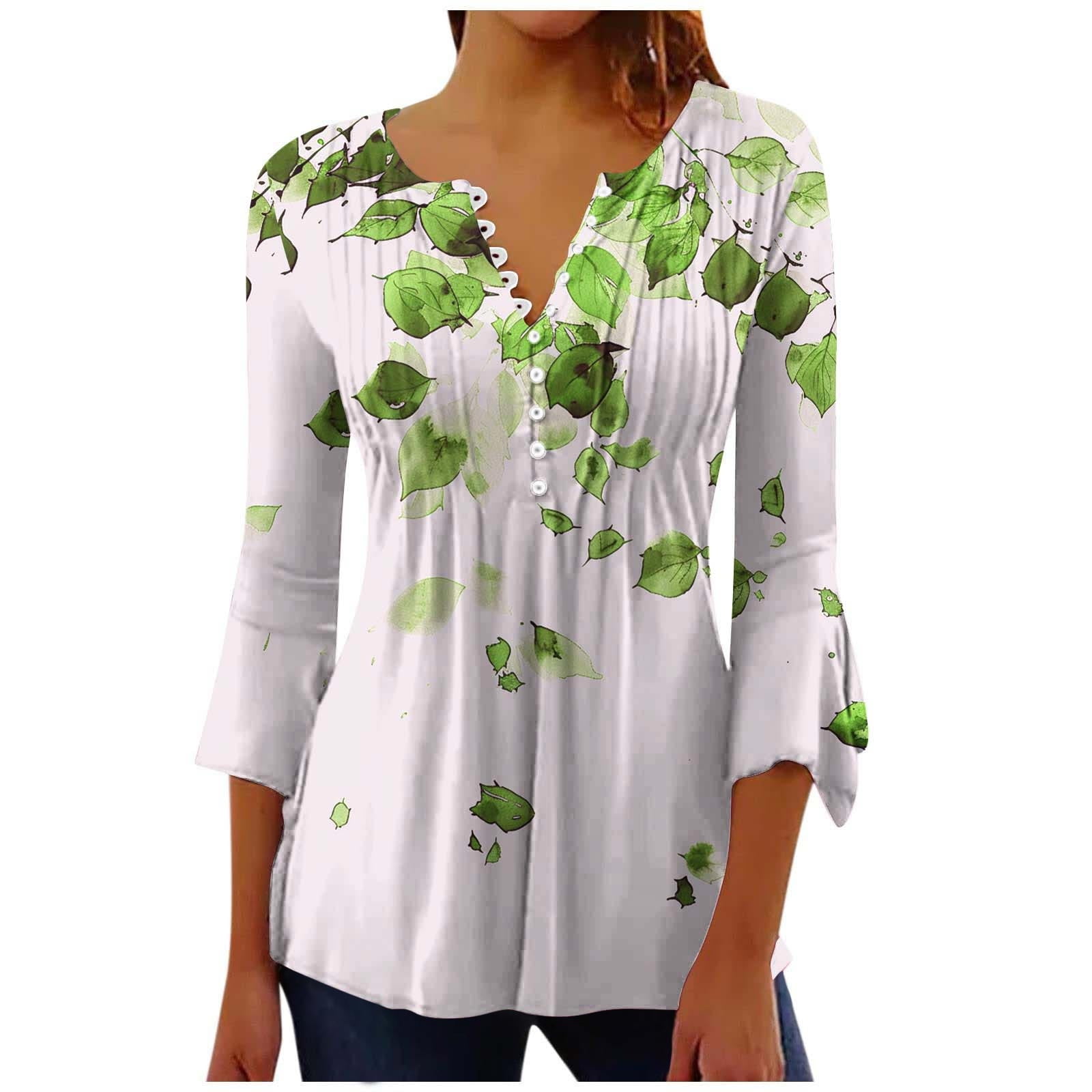 Stamzod Summer Tops for Women Fashion Floral Printed V Neck 3/4 Length ...