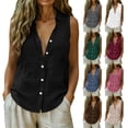 thumbnail image 1 of Stamzod Summer Tops for Women Casual V-Neck Boho Tank Tops Sleeveless Button Up Shirt Beach Vacation Clothes Green S, 1 of 9
