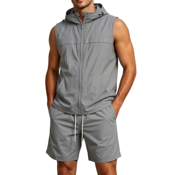 Stamzod Summer Track Suits Mens Outdoor Athletic Sleeveless Jackets and Shorts 2 Piece Casual Workout Hiking Sweatsuit Short Sets