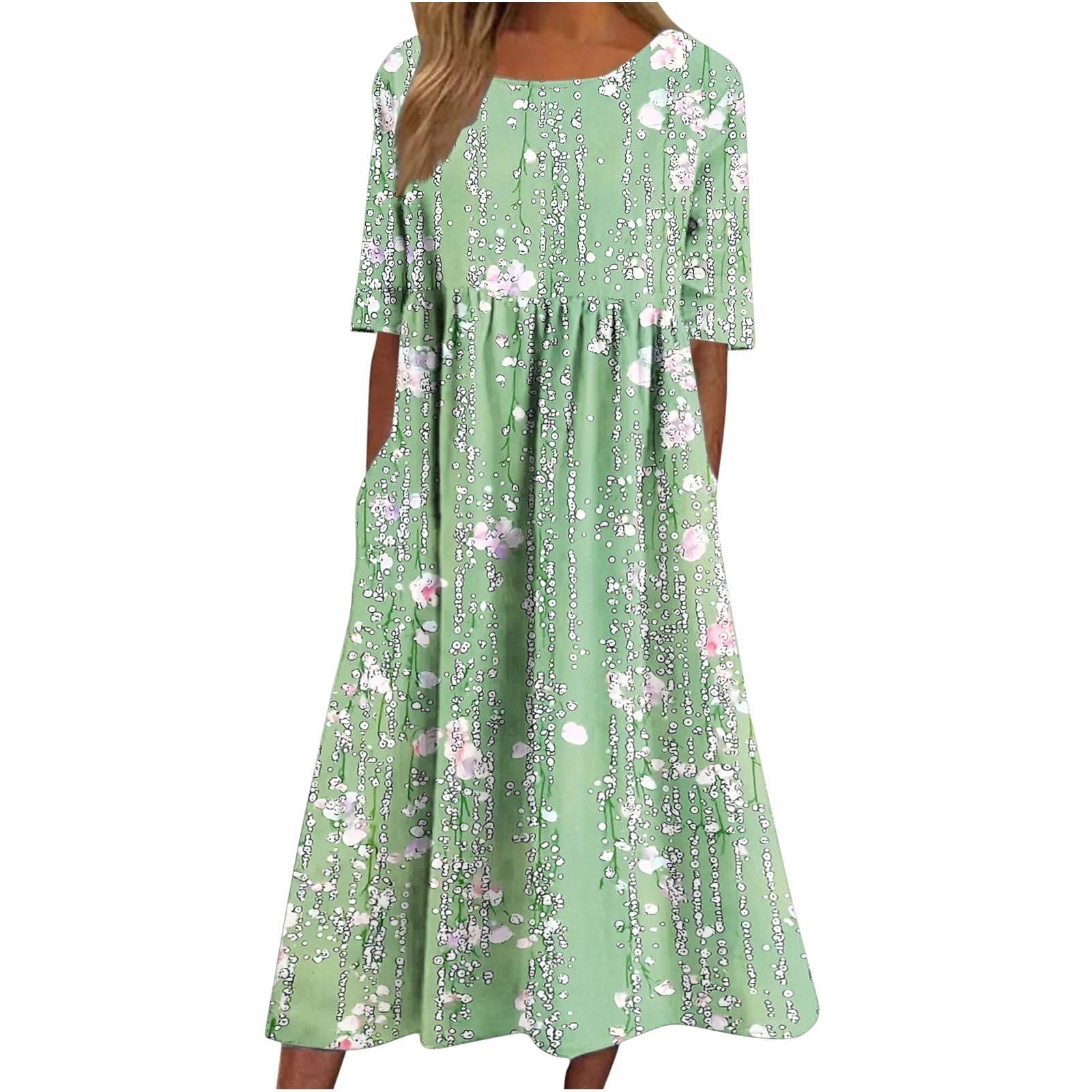 Stamzod Summer Wedding Guest Dress Crew Neck Ruched Beach Dresses Short ...